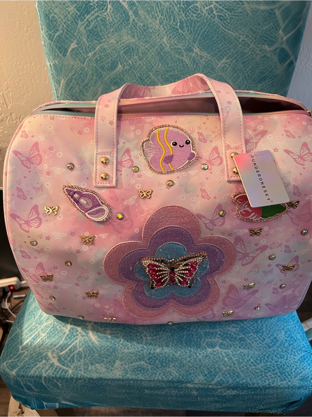 Beach 🏖️ & Butterfly 🦋 Tote Bag Large Size - Pink Canvas NWT